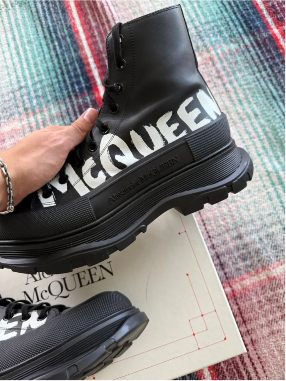 Alexander McQueen Men's Graffiti Tread Slick Boots 44
